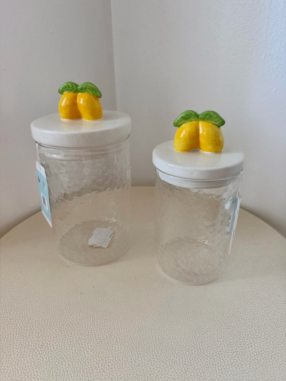 Ceramic Lemon Top Glass Canister Set - White & Yellow